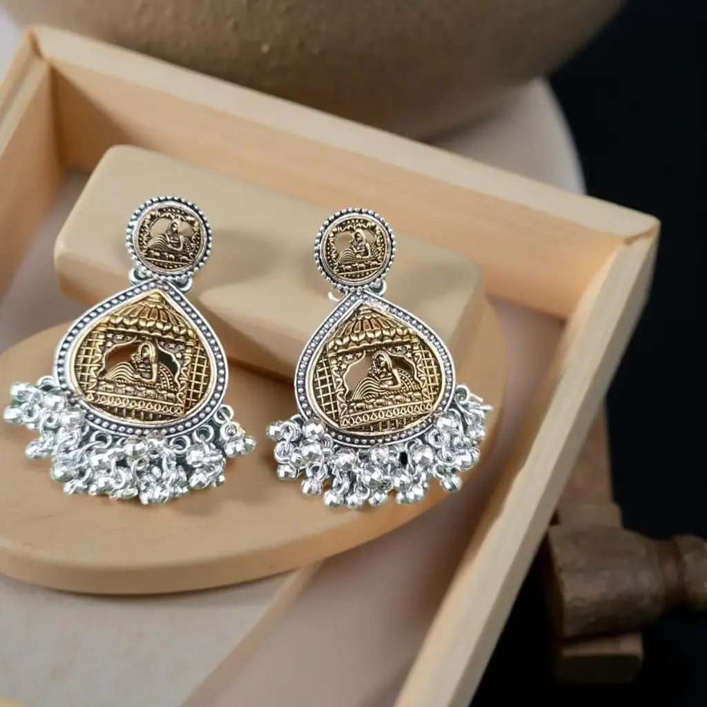 Ragi Oxidised Jhumka Earrings