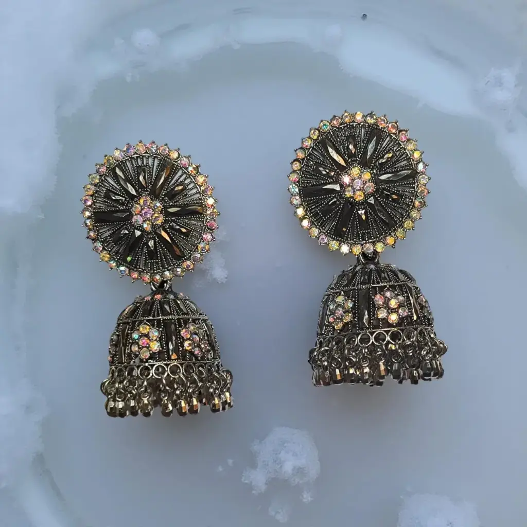 Ragi Sparkle Radiance Oxidised Jhumka Earrings