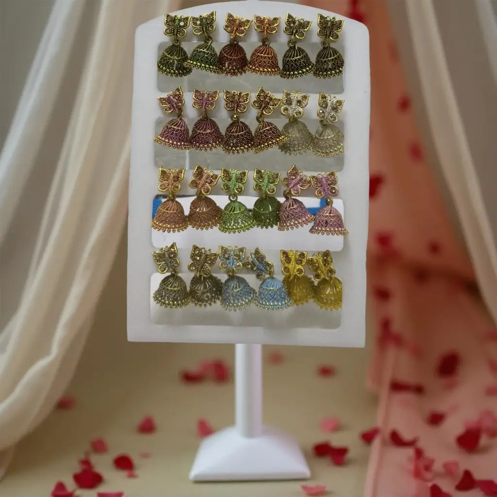 Ragi  Vibrant 12 Pair Multi Colour Jhumka Earrings  Combo