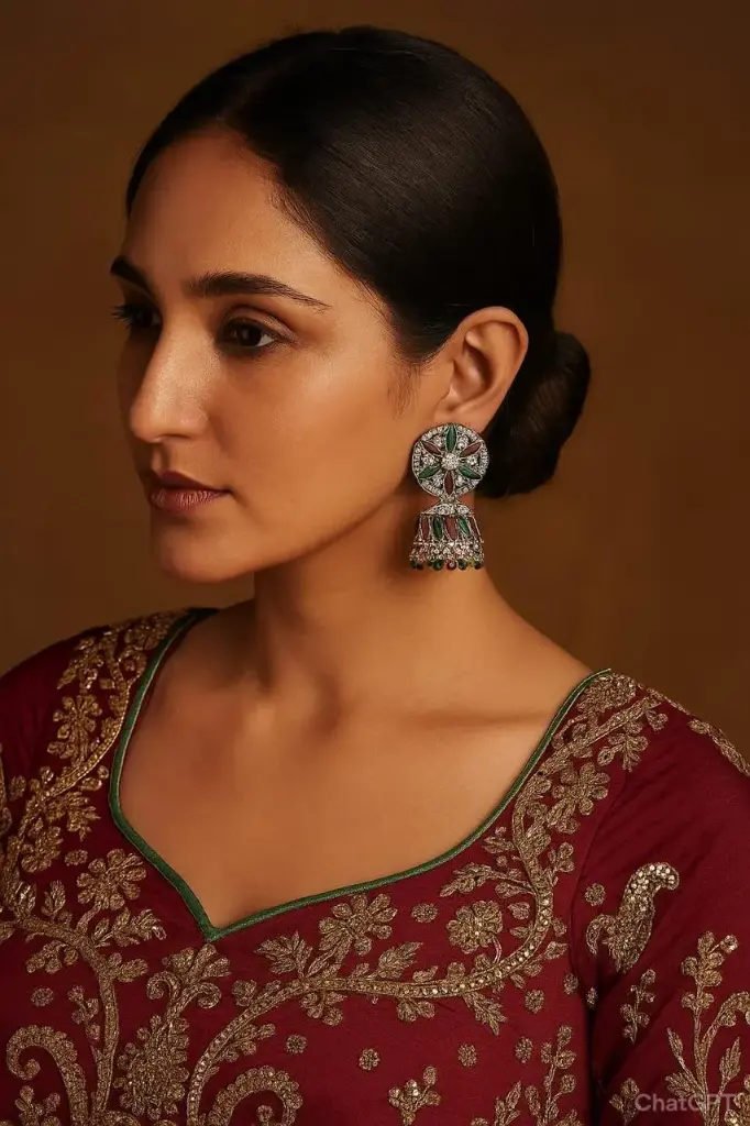 Ragi Antique Oxidised Peacock Jhumka With  White Beads