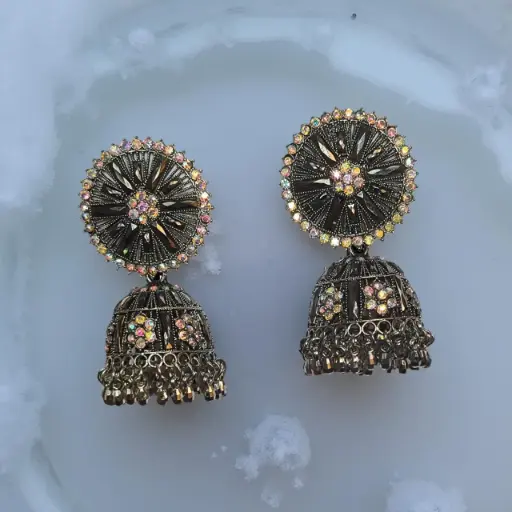 Ragi Sparkle Radiance Oxidised Jhumka Earrings