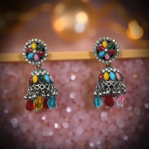 Ragi Rainbow Shine Antique Jhumka Earrings
